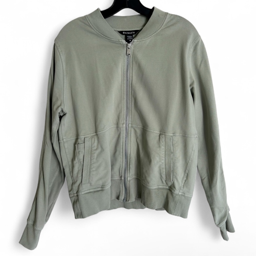 ATHLETA Sage Green Bomber Jacket Full Zip Athleisure Casual Comfort Active | M